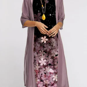 2024 Europe and the United States autumn new women's long dress two-piece set of floral print round neck suit petticoat