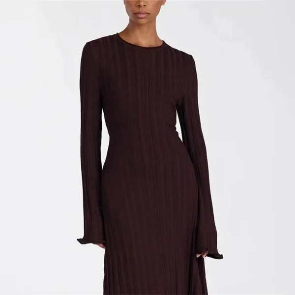 Knitwear Fashion Loose Maxi Dress Women Lace-Up High Waist Ribbed Long Sleeve Party Dress Female Knit Bandage Long Dress 2024 - Image 2